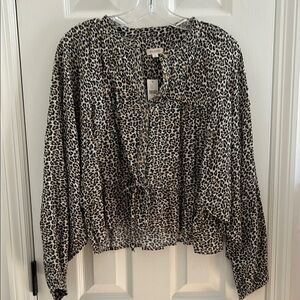 Pilcro Black and cream Animal Print Blouse